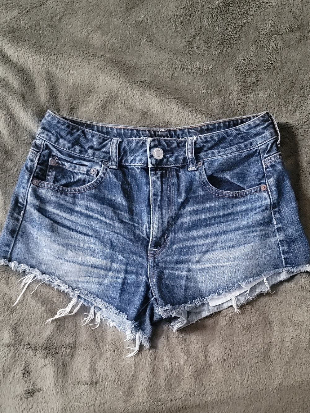 AEO Classic Blue High Rise Denim Cutoff Shorts - Women's